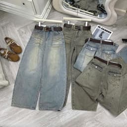 Quần Jean Nữ Suông Rộng Cạp Cao AN TÂY Vải  Xước Vintage Thêu Hoạ Tiết Túi Sau Có Nắp 100cm #8898-99 Xám Rêu/Xanh Nhạt 7