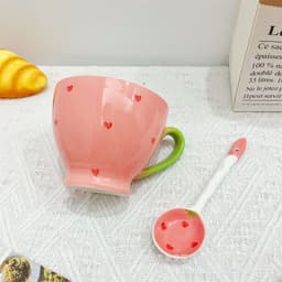 Cốc/Ly uống nước Gốm Sứ họa tiết Tim Hồng [ TẶNG KÈM THÌA SỨ ] 2
