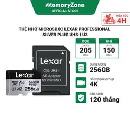 Thẻ nhớ MicroSDXC Lexar Professional Silver Plus UHS-I U3 205MB/s -  Hỗ Trợ Quay 4K Ultra HD, Chống Nước, Chống Sốc 1