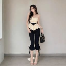 Quần ngố lửng cạp cao có dây rút cột nơ unnie quần thun dài qua gối y2k QL77 4