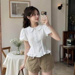 Áo sơ mi kiểu cổ bèo xinh xắn xếp ly eo có dây buộc dáng ôm xinh AD38  8