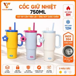 Bình Giữ Nhiệt 750ML - Cốc Xinh Xắn Tiện Lợi Đậm Chất Cá Tính Với Charm Hoa Dễ Thương & Tay Cầm Tiện Lợi VOICON-[BIN99] 1