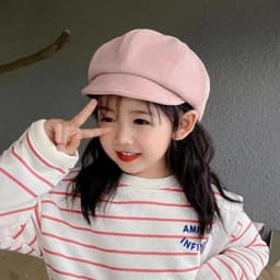Len Nỉ Trẻ Em Mũ Nồi Màu Trơn Bé Gái Thu Đông Mũ Hình Bát Giác Thời Trang Đơn Giản Trẻ Em Họa Sĩ Mũ 4
