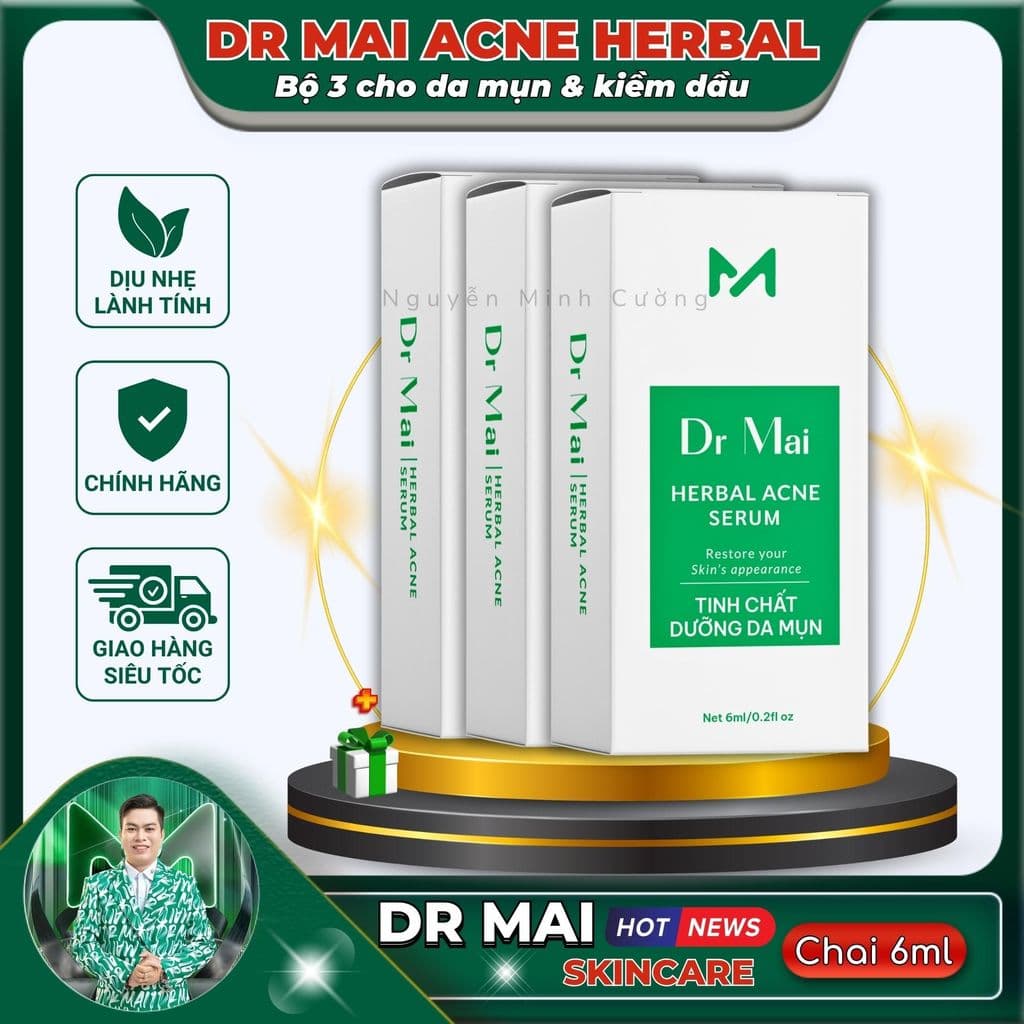 Combo 3 chai Serum Dr Mai chăm sóc da mụn, thâm, cân bằng dầu thừa