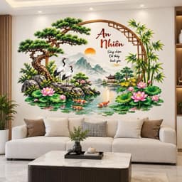 Decal dán tường (60 x 90cm). Tùng hạc an nhiên. Sen trúc bình an trang trí nhà cửa 2