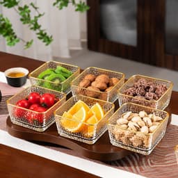 Khay đựng bánh kẹo và hạt chất liệu gỗ Melamine màu óc chó chia ngăn sang trọng, Khay đựng hoa quả,trà, bánh kẹo 3