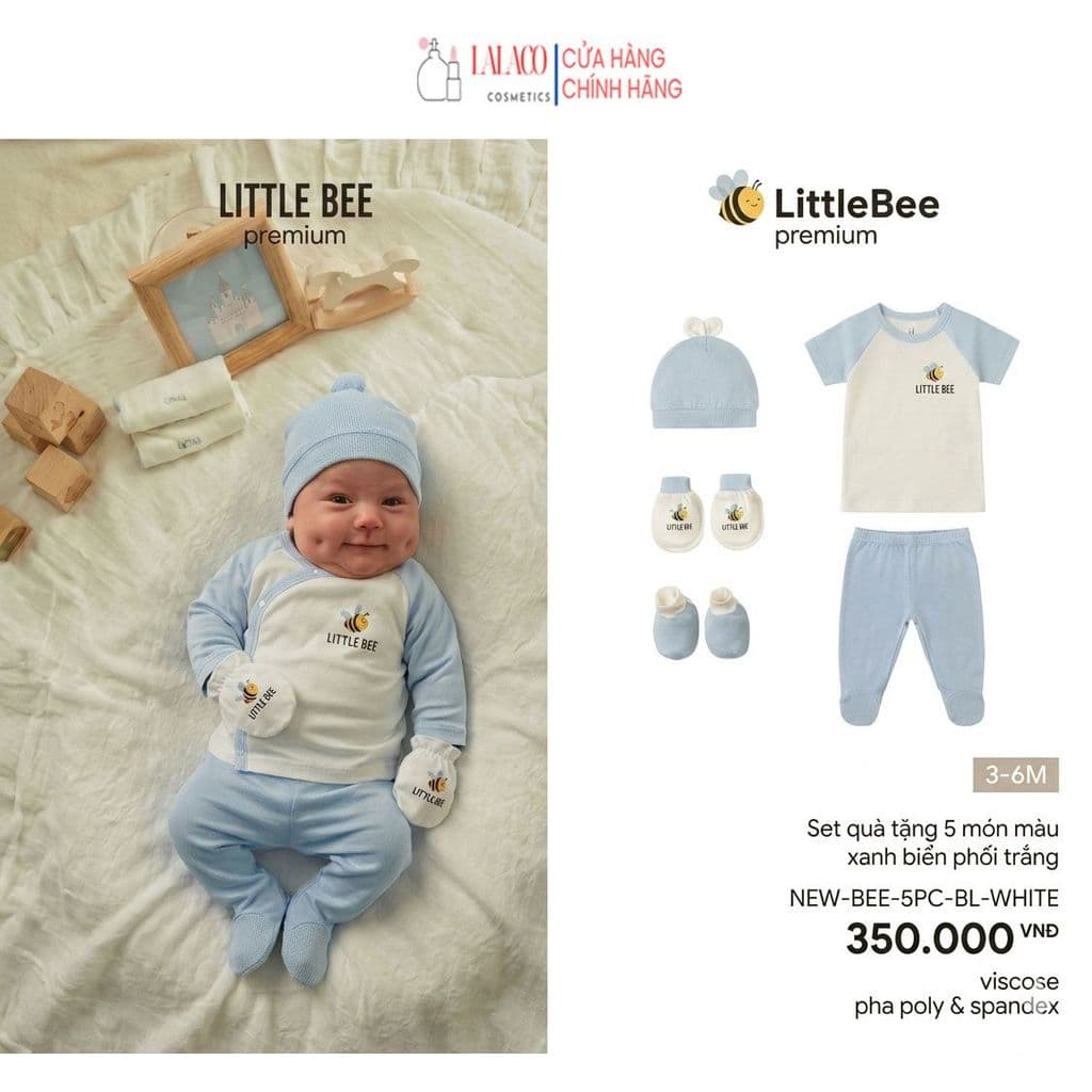 Set 5 Món Đồ Dài Áo Cài Chéo Sơ Sinh cao cấp LittleBee - Cho Bé Trai, Bé Gái (Từ 0-3M)