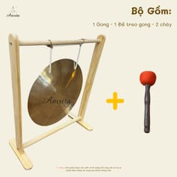 [Amrita] [Hàng Sẵn] Golden Wind Gong 40cm kèm đế gỗ và chày bông - CXNP533 4