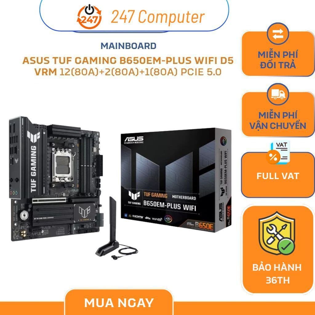 Mainboard ASUS TUF GAMING B650EM-PLUS WIFI D5 New chính hãng BH 36 Tháng