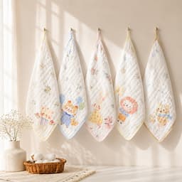 Khăn Sữa Muslin nhăn 6 Lớp 25x25 Có Dây Treo - Khăn Xô Nhăn Cotton Mềm Mại Khăn Mặt Khăn Lau Cho Bé 2