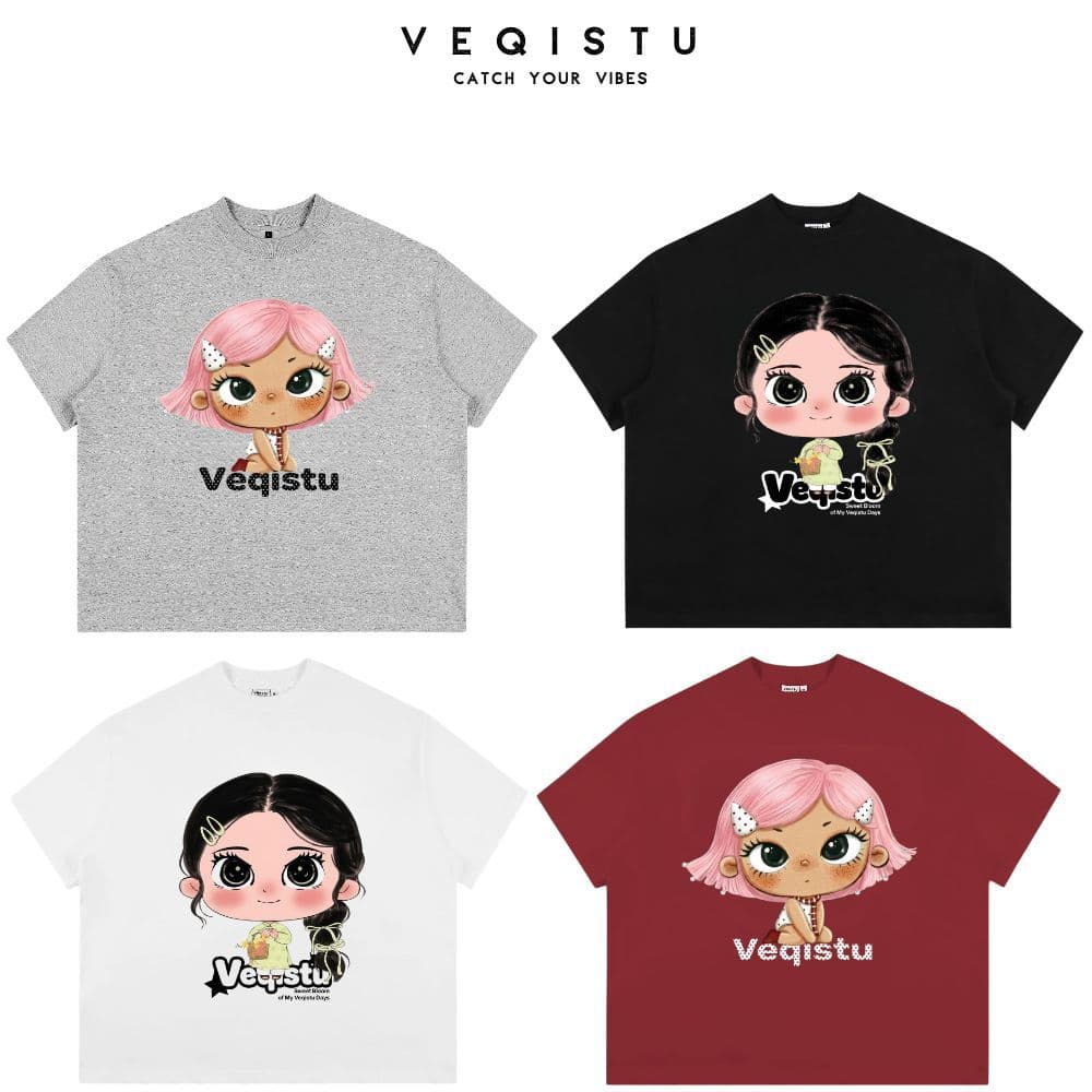 [Ver.2.2] Áo Thun Boxy Local Brand VEQISTU "Chibi Girl", Áo Thun Unisex Form Rộng 250GSM Cotton