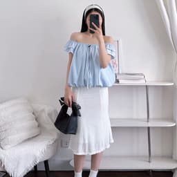 Áo Kiểu Nữ Trễ Vai Cánh Tiên Dáng Bí Chất Vải Gió Đính Nơ Xỏ Hạt95 4
