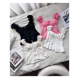 (Có Mút) Áo Kiểu Nữ Cánh Tiên Nút Bọc Cotton Lạnh Hoạ Tiết Trơn/Chấm Bi Xẻ Bụng Lưng Bo Chun 3