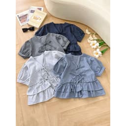 Áo Kiểu Babydoll 2 Tầng Phối Nơ Cột Tay Bồng Kẻ Sọc 3
