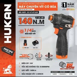1 Máy chuyên vít pin có búa HUKAN G1-V141LUX, Không chổi than, 140Nm, 2 Tính năng thông minh 1