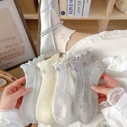 Set 5 Tất Nơ Cổ Ngắn Cotton Dệt Kim Dễ Thương Tất Vớ Nữ 1