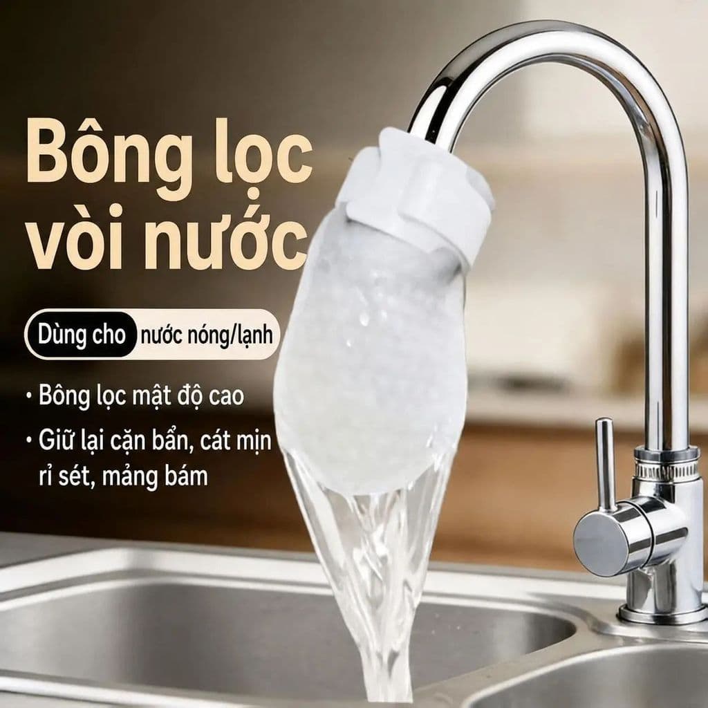 Combo 100 Miếng Bông Lọc Vòi Nước - Thay Mới Tiện Lợi, Lọc Cặn Bẩn Rỉ Sét Cát Mịn, Dùng Cho Vòi Bếp Dưới 2.5cm