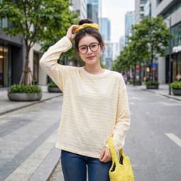Áo thun cổ tròn thun giấy xước mỏng form rộng dài tay thu đông màu kẻ sọc hot trend  AS 8 43 65 5