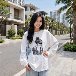 Áo thun cổ tròn tay dài thu đông chất thun giấy xước mỏng in hoạ tiết cô gái ngầu đeo kính  TG GAI1 8 43 65 2