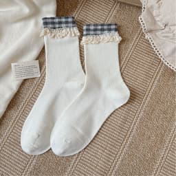 🧦 SET 3 ĐÔI TẤT VỚ NỮ CỔ CAO PHỐI REN CARO VINTAGE 7