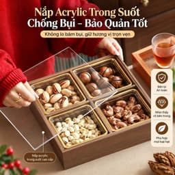 Khay Mứt 6 Ngăn Gỗ Melamine Cao Cấp Có Nắp Đậy, Khay Đựng Bánh Kẹo, Hạt, Trái Cây Khô Sang Trọng 6