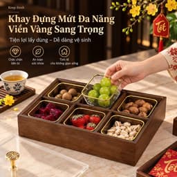 Khay đựng bánh kẹo và hạt chất liệu gỗ Melamine màu óc chó chia ngăn sang trọng, Khay đựng hoa quả,trà, bánh kẹo 8