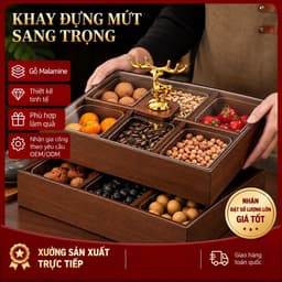 KHAY ĐỰNG MỨT TẾT, HẠT KHÔ, BÁNH KẸO NHIỀU NGĂN CÓ HŨ NHỰA VIỀN VÀNG, SANG TRỌNG MẪU MƠI 2027 1