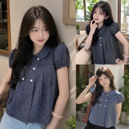 Áo babydoll cổ sen 6 cúc xinh xắn kiểu kẻ caro siêu hot - Fashion 73 1