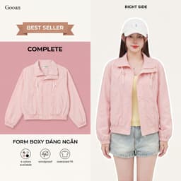 Áo khoác gió nữ  Retro 90s - Bomber jacket ngắn cổ bẻ, 4 màu pastel thời thượng, phong cách trẻ trung. 1