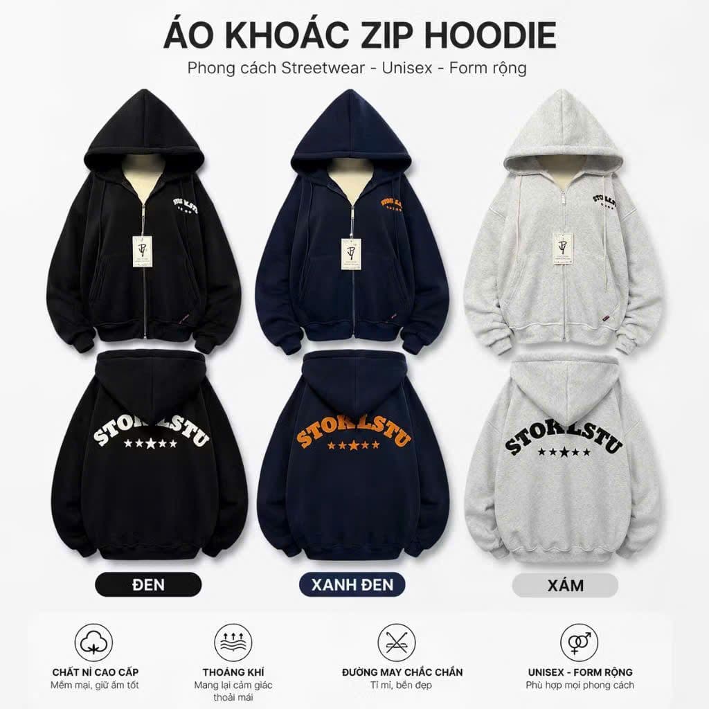 [ RẺ VÔ ĐỊCH ] Áo Khoác Nỉ Hoodie Zip In Nổi STORMSTU Form Freesize Nam Nữ Chất Nỉ Bông Mịn Đẹp-thoitrang2k