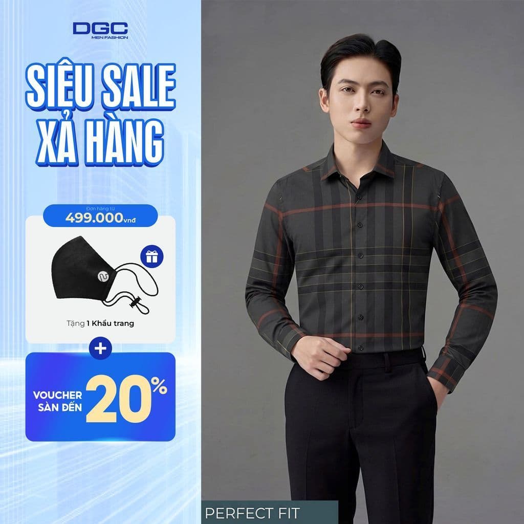Áo Sơ Mi Nam DGC Dài Tay Kẻ Ô Công Sở - Mềm Mịn, Co Giãn Thoải Mái, Dễ Phối Đồ SASDBF114M