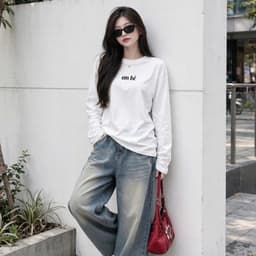 Áo Thun nữ cotton cổ tròn tay dài thu đông in chữ em bé basic siêu đẹp style đơn giản  CT EMBE 1 4 3