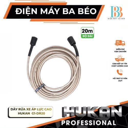 [20M] Dây rửa xe áp lực cao HUKAN G1-DR20, Độ dài 20 mét, Chống ngập, Chống rò - Đầu nối M22x1.5mm