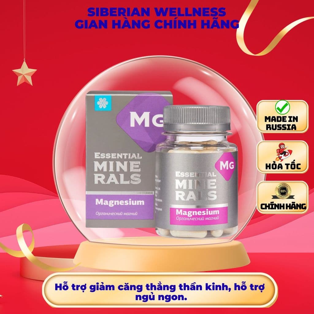 Thực phẩm Siberian Wellness Magnesium, bổ sung Magie , hỗ trợ cải thiện giấc ngủ, Hộp 60viên