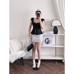 (Có Mút) Áo Kiểu Nữ Cánh Tiên Nút Bọc Cotton Lạnh Hoạ Tiết Trơn/Chấm Bi Xẻ Buung Lưng Bo Chu 6