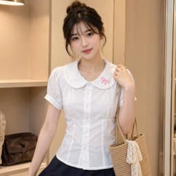 Áo sơ mi cổ bèo dáng ôm tôn dáng cổ in nơ hồng xinh xắn SS036INNO 3