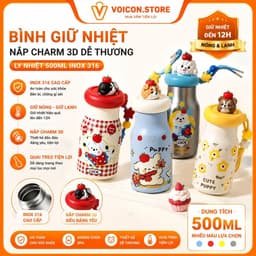 Bình Giữ Nhiệt Hoạt Hình 3D 500ml Inox 316 Dễ Thương Có Dây Đeo VOICON-CU22 Giữ Nóng Lạnh An Toàn Cho Học Sinh 1