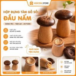 Hộp Đựng Tăm Gỗ Sồi Đầu Nấm Đáng Yêu Phong Cách Truyền Thống Trung Quốc Chất  Cao Cấp Kích Thước 9x4.5x4cm VOICON-[DA66] 1