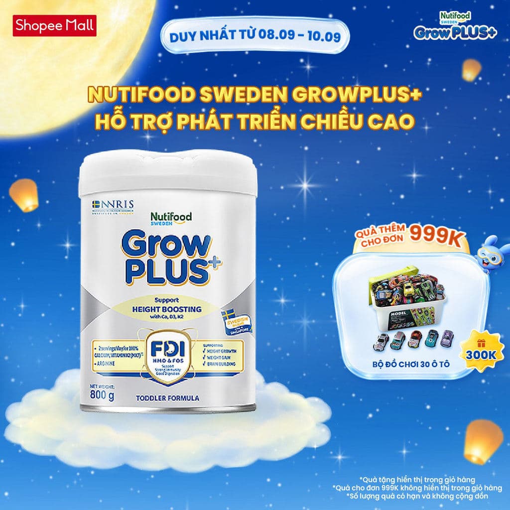 Sữa Bột Nutifood Sweden GrowPLUS+ Cao lớn vượt trội (Bạc) 800g