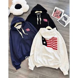 Áo Khoác Nữ Logo May Thêu Cờ Form Rộng Dài Áo Khoác Nỉ Nữ Chất Vải Nỉ Dày Đẹp Logo Thêu Sắc Nét 5