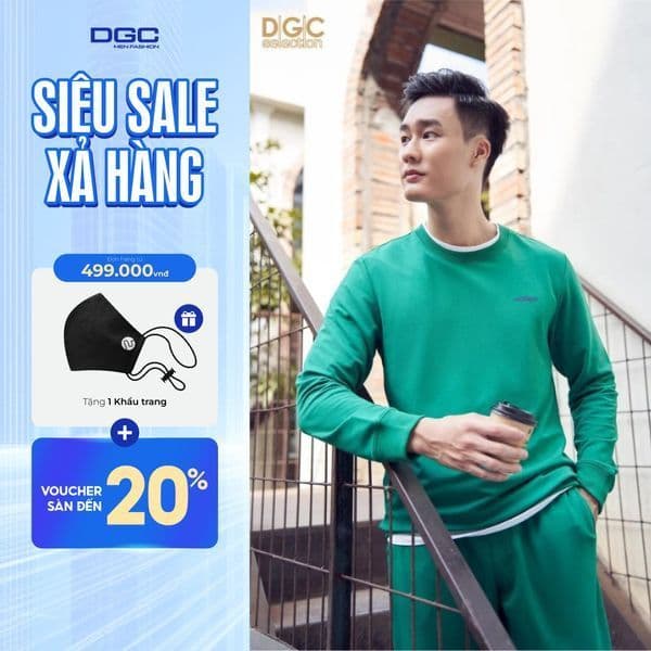 Áo Nỉ Quần Nỉ Nam Cổ Tròn DGC - Kiểu Dáng Năng Động, Thoải Mái - WATBBB03M + WQNBBB03M