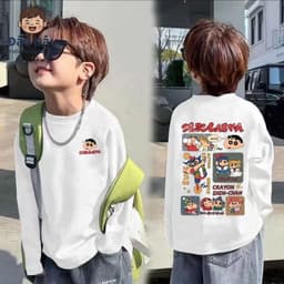 Áo Thun Dài Tay Bé Trai Shin Cậu Bé Bút Chì Họa Tiết Hoạt Hình Đáng Yêu Streetwear Form Rộng Cá Tính Cotton Shop Đậu Đậu 1