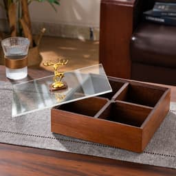Hộp Đựng Bánh Kẹo Mứt Tết 2027 Sang Trọng, Khay Gỗ Melamine Màu Óc Chó 4 Ngăn 6 Ngăn, Có Hũ Nhựa Kèm Nắp Mica Trong Suốt 7