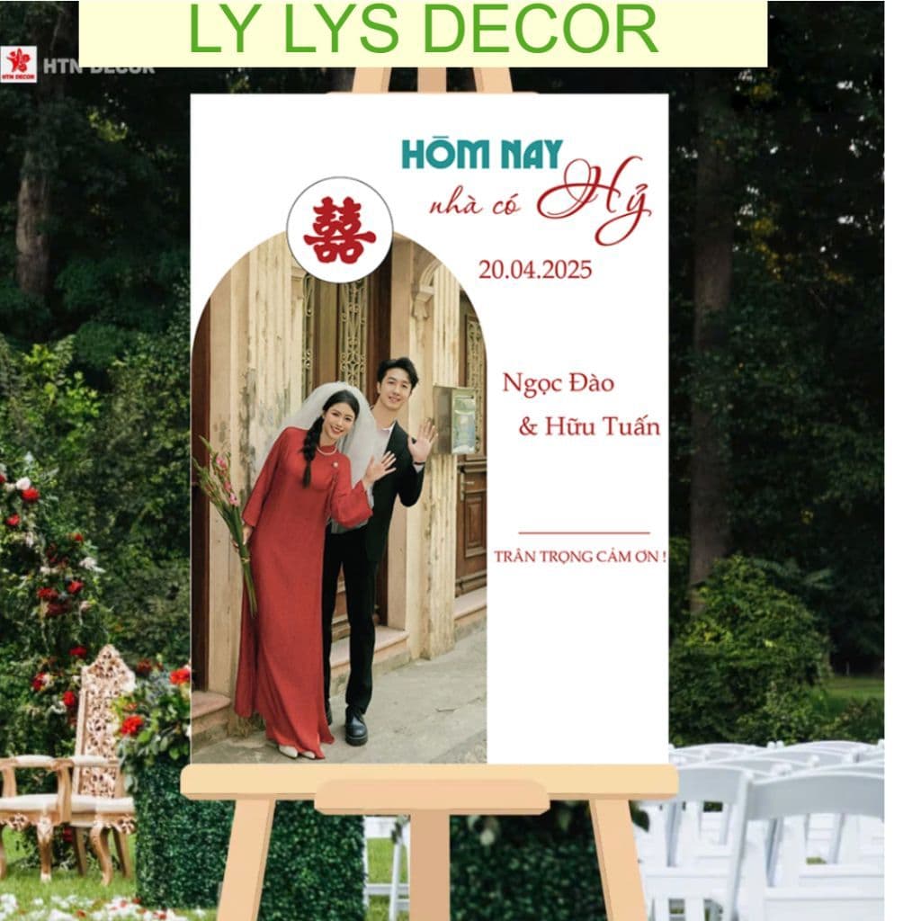 Bảng welcome đám cưới thiết kế theo yêu cầu, bảng tên cổng cưới và bảng chào Wedding LY LYS DECOR.