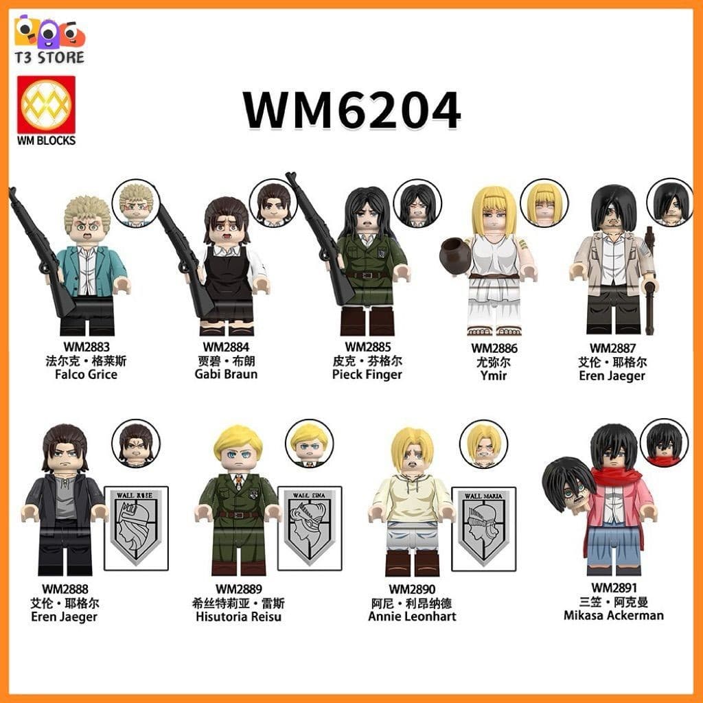 Minifigure Attack On Titan Đồ Chơi Lắp Ráp Mô hình Các Nhân Vật Truyện Tranh Attack on TiTan (WM6204)