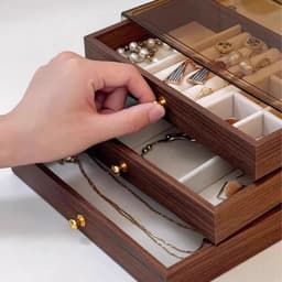 Hộp Đựng Trang Sức Gỗ Lót Nhung Cao Cấp, Khay Đựng Nhẫn, Dây Chuyền, Bông Tai 3 Tầng Ngăn Kéo 2