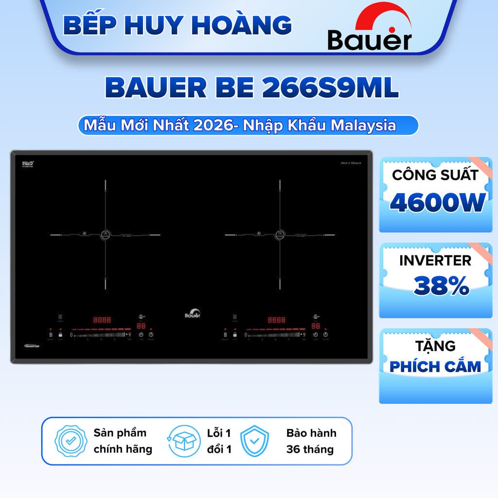 Bếp từ đôi Bauer BE 266S9ML | Bếp Từ Inverter | Sôi Liu Riu | Model mới 2025 | Bảo hành chính hãng 3 năm