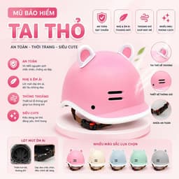 [ĐẠT CHUẨN AN TOÀN] Mũ Bảo Hiểm Cá Heo Nửa Đầu Nam Nữ Hot Trend Nhiều Màu Kèm Tai Gấu 5