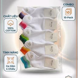 ​Tất Nữ Cổ Ngắn Trắng Viền Cầu Vồng Nicely (Combo 10 Đôi) - Vớ Nữ Cotton Co Giãn 4 Chiều Mềm Mại 2