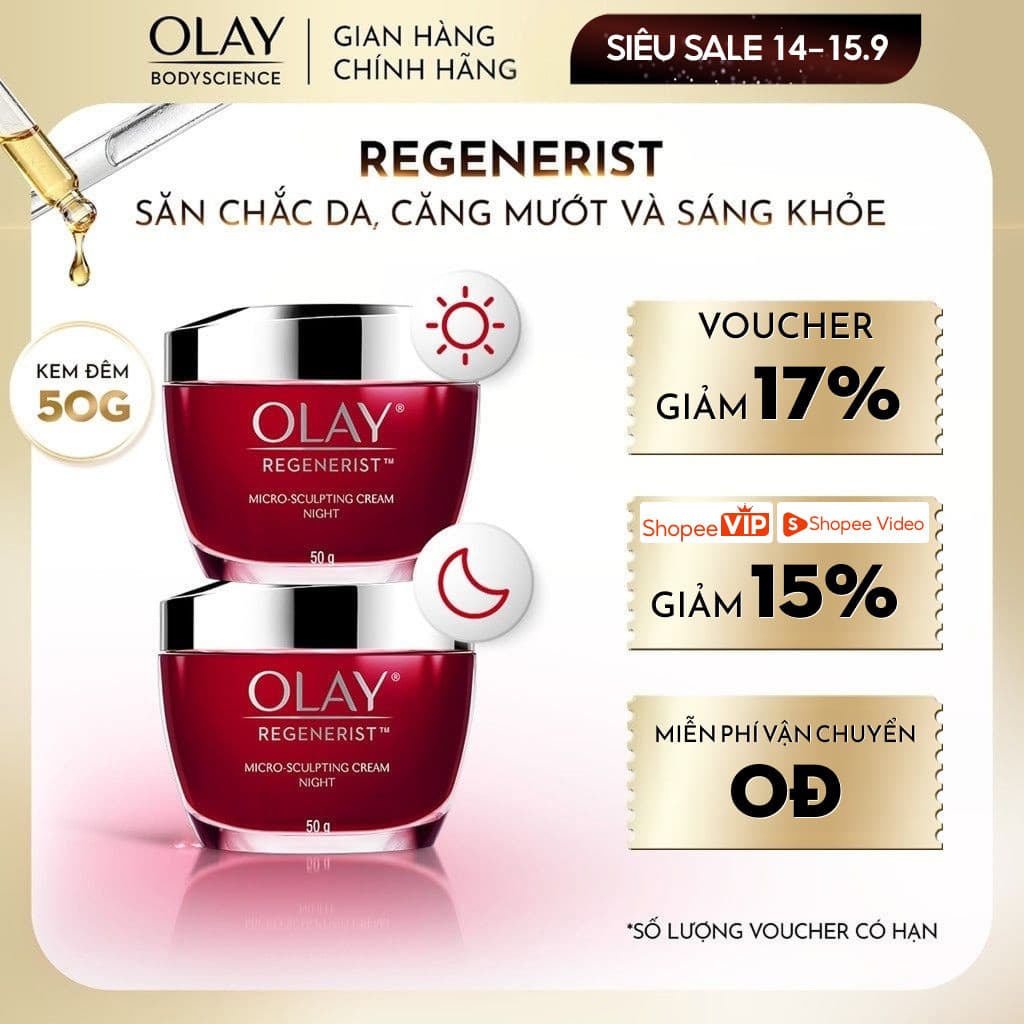[KOL] [OLAY] Combo Kem Dưỡng OLAY Regenerist Ngày + Đêm Tái Tạo Da Chống Lão Hóa Kem Dưỡng 50g mẫu ngẫu nhiên